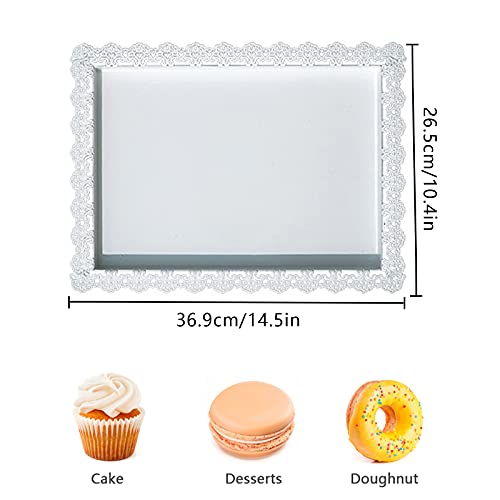 2Pcs Rectangle Iron Cupcake Serving Tray Fruit Dessert Plates for Party Anniversary Wedding Christmas Baby Shower (White) - color: White