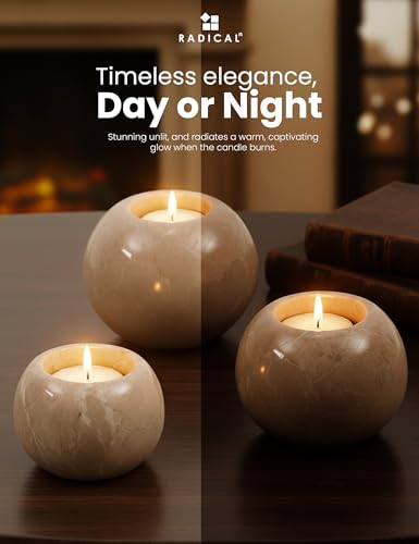 Radicaln Marble Tealight Candle Holder 4" Inches Verona Handmade Set of 3 Mini Votive Candle Holders for Wedding Table Setting, Ideal Marble Taper Holder for Kitchen Table - color: Verona