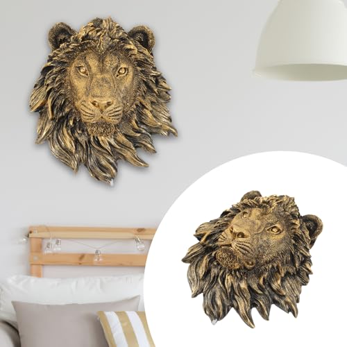 Veemoon Lightweight Lion Head Wall Decor Lion Head Wall Mount Sculpture Resin Hanging Animal Stuate Bronze Animal Plaque Home Ornament Fake Beast Decorations for Farmhouse Plaque(20 * 23 * 9.5cm)
