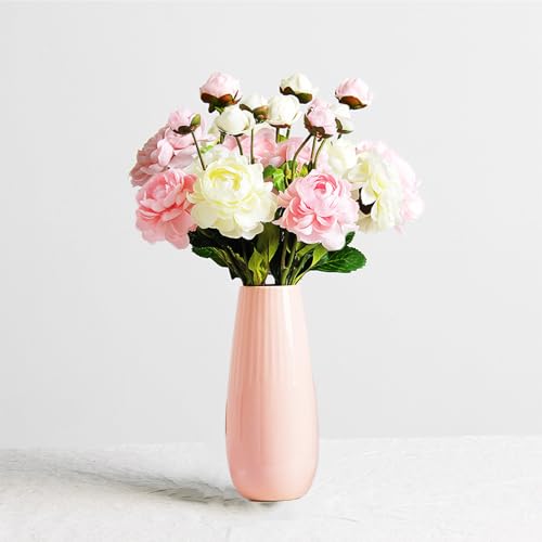 Pink Ceramic Vase, 7.5 Inch Flower Vase with Vertical Stripes for Pampas Calla Lily Tulip, Minimalism Modern Style for Housewarming, Weddings, Birthday, Christmas, Thanksgiving, New Year - color: Pink