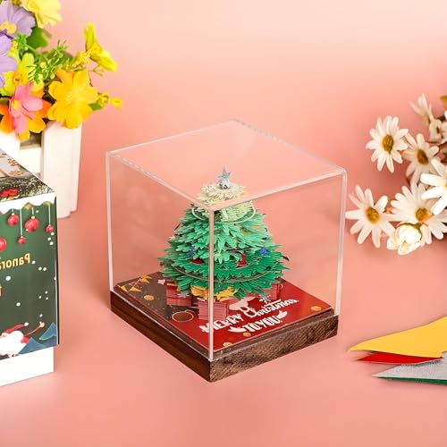 3D Creative Time Piece Calendar 2026 Desk Daily Calendar Decoration with Acrylic Case, Paper Sculpture Non-stick Notes, Paper Carving Art Craft Chirstmas Gift (Christmas Tree) - color: Christmas Tree