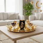 Black and Gold Ramadan Decorations for Home, Artistic Calligraphy Glass Tealight Candle Holder, 4.72" Eid Mubarak Table Decor, Luxury Islamic Votive Gift for Ramadan Kareem, Iftar Centerpiece