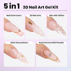 Beetles Solid Builder Gel for Nails,4 Colors Clear Pink White 3D Sculpting Gel Non-Sticky Hand Carving Nail Glue for 3D Nail Art with 3D Mold Chrome Powder Tools Salon DIY at Home,UV&LED Needed - color: Beetles Bubblegum Glow 3D Nail Art Gel Kit