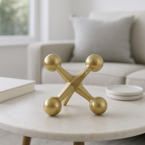 Gold Metal Jacks Decorative Object – Abstract Sculpture Modern Home Decor Ornament – Shelf Styling & Coffee Table Decor for Bathroom, Office & Living Room – 7" x 5" - color: Gold