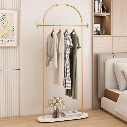 Modern Gold Coat Racks with Marble Base, Gold Clothing Racks with Shelves, Heavy Duty Clothes Rack Stand for Entryway, Bedroom, Living Room, Boutiques - style: Coat-31.5''W