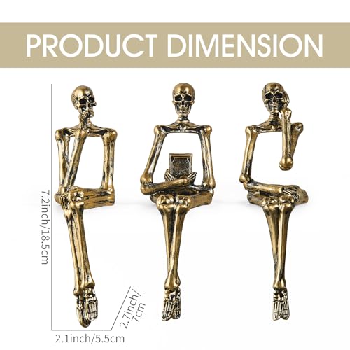 XINXUAN Halloween Decorations Skull Statue Home Decor - Modern Bookshelf & Desk Decor - 3 Piece Set (Retro - Gold) - color: Retro - Gold