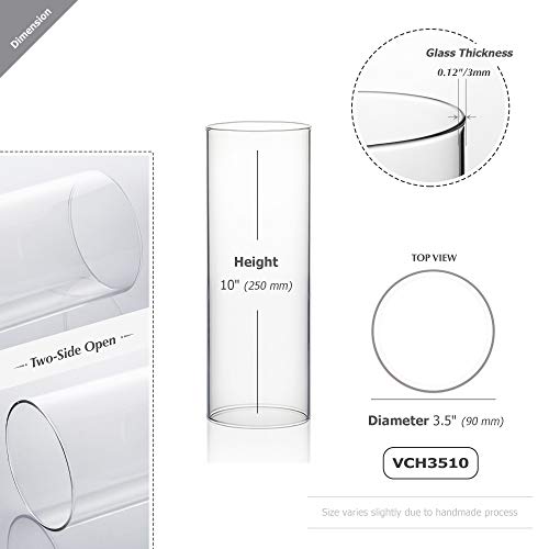 WGVI Hurricane Candle Holder Sleeve, Wide 3.5", Height 10", Clear Glass Cylinder Candleholder, Chimney Tube, Open Ended Candle Shade, 1 Piece - size: 3.5"x10"H