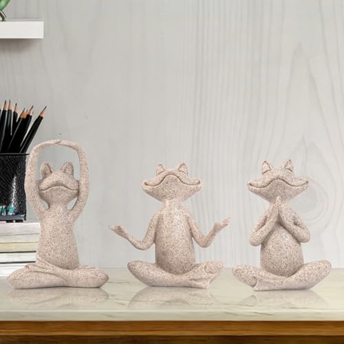 Suoedd Sandstone Frog Figurines Yoga Decor Set of 3 –Frog Yoga Statues for Modern Living Room Table Office Bookshelf Shelves Home Sculptures Decor - color: Sandstone Frog-3