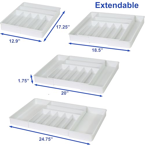 Simple Houseware Expandable & Adjustable Cutlery Drawer Organizer - Large Utensil and Flatware Tray for Kitchen Drawers, White - color: White