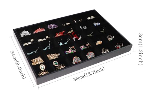 Wudygirl Velevt Stackable 30 Grid Jewelry Tray Display Rings Bracelet Earring Necklace Jewelry Tray Showcase Display Organizer (30 Grid) - color: Black 30 Grid, size: 1 Pcs