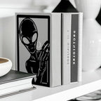 Peacoblue Metal Bookends for Shelves, Modern Decorative Heavy Duty Study Book Ends Stoppers for Office, Desk, Shelf, Room 5.3"x4.3"x7.9" Cast Iron Simple Tall Bookends 1 Pair (Aliens) - style: Alien