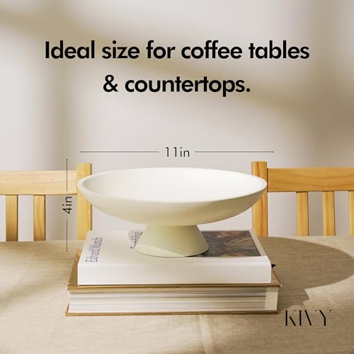 KIVY Concrete Fruit Bowl for Kitchen Counter - Large Decorative Bowl for Home Decor - Modern Fruit Basket for Entryway Table - Pedestal Bowl - Decorative Bowls for Home Decor - White Fruit Bowl Decor - color: Cream, style: Pedestal