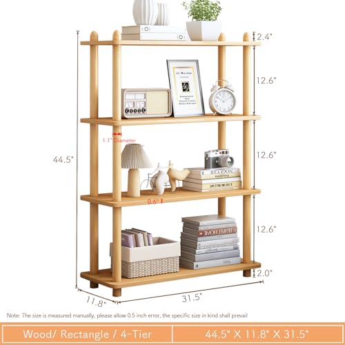 IOTXY 4-Tier Wooden Shelf Bookcase - Modern Open Bookshelf, Free Standing Storage Rack, Multifunctional Display Stand for Home and Office, Oak, Rectangle - color: Oak, size: 4-Tier