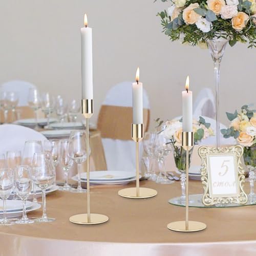 Gold Candlestick Holders Bulk,Taper Candle Holder for Candlesticks Gold Brass Vintage Candle Stick Candle Holder Decorative Candle Holders for Wedding Home Party Table Decor (Set of 27) - size: 27 pcs
