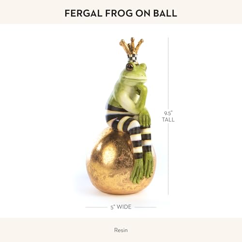 MACKENZIE-CHILDS Fergal Frog on Ball, Cute Frog Statue, Unique Frog Decoration for Bathroom or Living Room