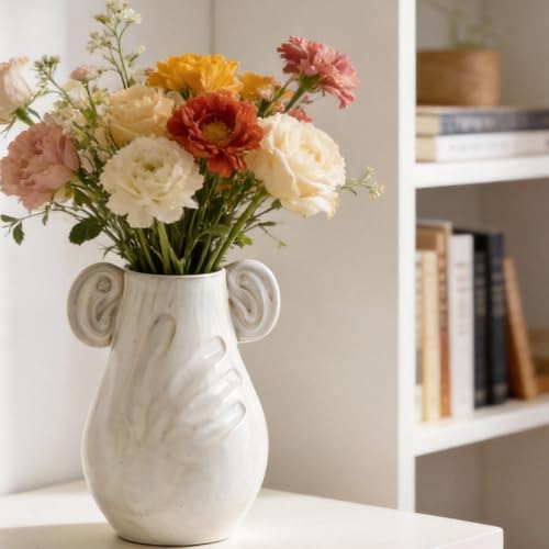Modern Abstract Ceramic Vase – Creative Entryway Table Decor for Faux Flowers and Living Room Accent