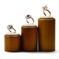 Solid Wood Ring Display Stand 3 Piece Cylindrical Microfiber Ring Holder Wooden Jewelry Display Holders Showcase Display (White) - color: Beige