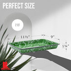 Red Co. 11" x 9" Enamelware Metal Classic 2 Quart Rectangular Serving Tray, Dark Green Marble/Black Rim - Splatter Design - color: Dark Green