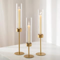 Glass Hurricane Candlestick Holders Gold - Romadedi Taper Candle Holder Tall Clear Glass Cylinder Table Centerpiece Wedding Decor Party Birthday Christmas Home Decorations Set of 3 - size: 3 PCS
