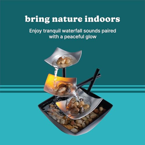 Homedics Tabletop Water Fountain, Home Décor Soothing Sound Machine - Automatic Pump, Deep Basin & Natural River Rocks. Indoor Zen Relaxation for Office, Living Room, or Bedroom, 8.25” Tall