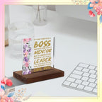 Boss Mentor Leader Appreciation Gift Plaque, Inspirational Floral Office Decor for Female Managers, 4x4 Inch Thank You Mini Sign for Women in Leadership, XXD165 - style: Boss Mentor