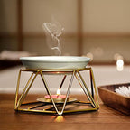 SXCHEN Tealight Oil Burner Ceramic Essential Oil Burner Tealight Candle Holder Aroma Scented Candle Oil Diffuser Glod Metal Tea Light Wax Melt Warmer Furnace Home Decoration - color: Gold