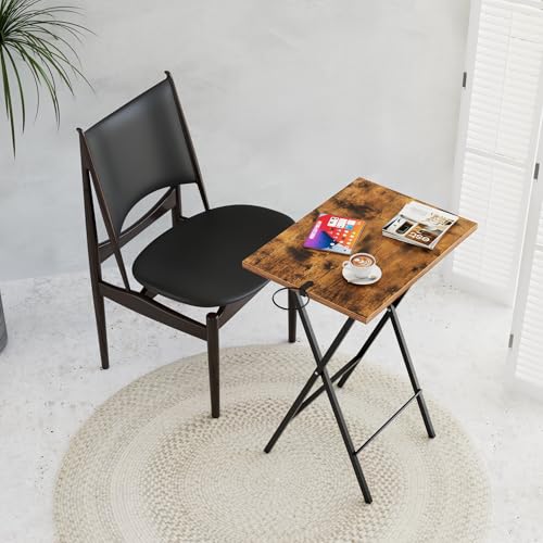 VECELO Folding TV Tray for Eating Set of 2, Portable Dinner/Snack Table with Cup Holder for Couch, Living Room and Small Space, Antique Brown - color: Antique Brown, size: 2 Pack
