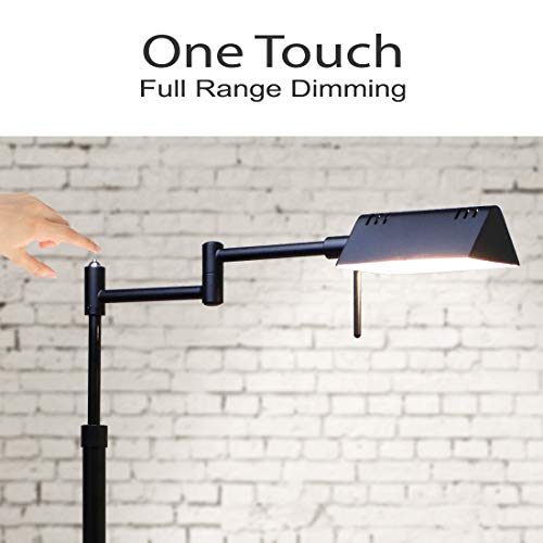 O’Bright Dimmable LED Pharmacy Floor Lamp, 12W LED, Full Range Dimming, 360 Degree Swing Arms, Adjustable Heights, Standing Lamp for Reading, Sewing, and Craft, ETL Listed (Black) - color: Black