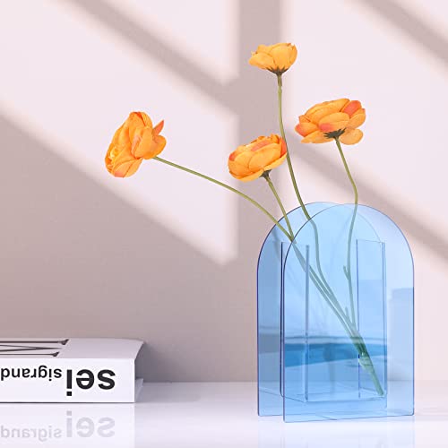 Blue Acrylic Vase, Modern Acrylic Geometric Wide Mouth Small vase, Blue Flower Vase for centerpieces Desk Flower Bud vase, for Living Room Table, Office, Wedding - color: Blue 2