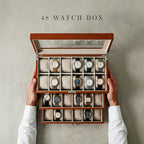 Bey-Berk Custom Personalized Watch Box Organizer - 48 Slot Luxury Solid Wood Designer Display, Large Watch Slots - color: Brown