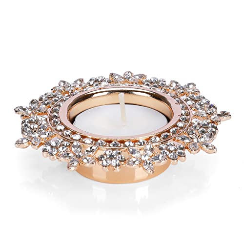 Single Crystal Tealight Candle Holders - Gold, Rose Gold, 8.5cm by ASVP Shop (Rose Gold) - color: Rose Gold