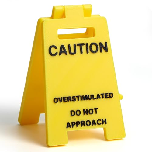 1 Pc Caution Overstimulated Desk Sign, Funny Prank Gift Office Desk Decor, 3D Printed Overstimulated Do not Approach Warning Signs, Humor Desktop Decoration White Elephant Gifts - color: Caution Overstimulated
