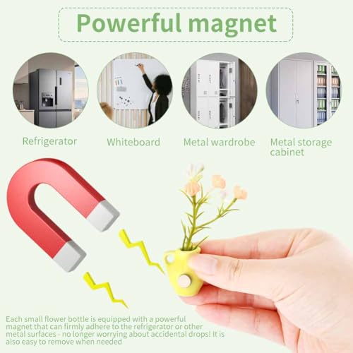 6 Packs Mini Ceramic Vase Magnets for Fridge, Fingertip Vase, Cute Tiny Plant Vase Fridge Magnets for Kitchen Refrigerator Office Locker Decoration with 6 Fake Flowers