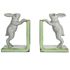 Creative Co-Op Decorative 2-Tone Cast Metal Rabbit Bookends, Green and Grey, Set of 2