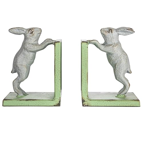 Creative Co-Op Decorative 2-Tone Cast Metal Rabbit Bookends, Green and Grey, Set of 2