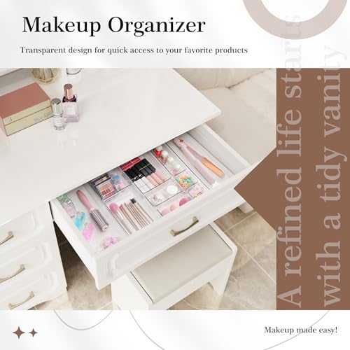 Criusia 11 PCS Clear Plastic Drawer Organizer Set - 5 Large Size Versatile Kitchen and Bathroom Organizer Trays, Non-Slip Storage Bins for Makeup, Utensils, Tool and Office Desk - size: 11PACK