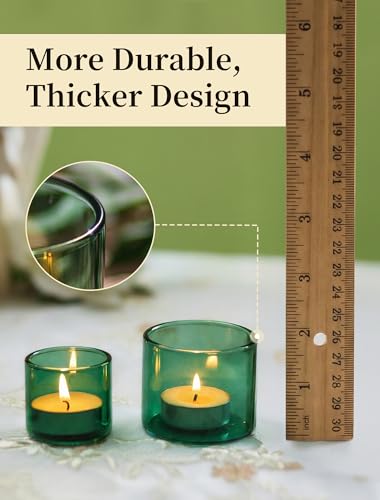 Romadedi Glass Tealight Candle Holder - Green Votive Holders Bulk 12 Sage Tea Light Table Centerpieces for Party Wedding Birthday Baby Shower Christmas Decor - color: Green, size: S-6pcs+L6pcs