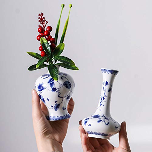 LoveCat Chinese Ceramic Vase Set - Small Blue and White Porcelain Vases, Fambe Glaze Porcelain Vases Set of 3, Classic Ceramic Flower Vases for Home Table,Bookshelf, Cupboard Décor - color: Light Blue