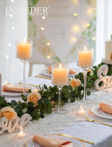 Tall Glass Candle Holder: Long Stem Floating Candle Holders for Tealight Votive and Pillar Large Clear Centerpieces for Wedding Table Party Home Set of 3