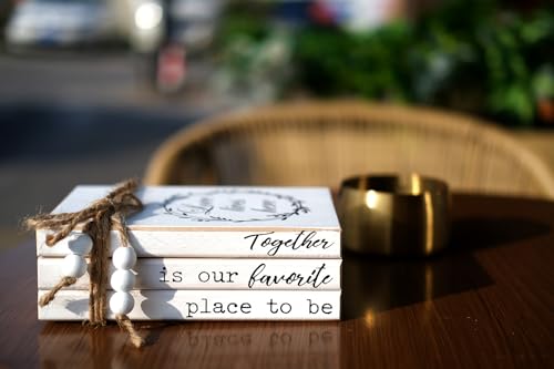 LIVDUCOT Decorative Books for Home Coffee Table Decor, Faux Books for Decoration, Modern Farmhouse White Wood Book Stack Decor for Shelf, Together is Our Favorite Place to Be Sign 7x5.5x2.5 - color: Together