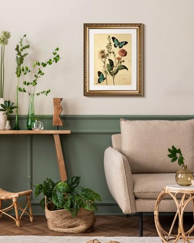 HUARCEY Vintage Butterfly Botanical Framed Canvas Wall Art 13x16, Embossed Gold Frame Classic Floral Insect Illustration Print, Traditional Elegant Living Room Bedroom Home Decor - color: Blue Morpho, size: 16"L x 13"W