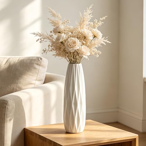 12 Inch White Vase Ceramic Flower Vase, Tall Vases for Pampas Grass, Home Decor, Modern Textured Vases for Living Room Decorations,Table Centerpieces,Shelf,Farmhouse Small Ceramic Vase - style: Shape 6