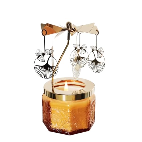 kingnero Lavender Scented Candle Carousel Rotary Candle Holder Spinning Tea Light Holder Birthday Gifts for Women, Mom, Wife, Girlfriend, Sister, Female Friends, (Ginkgo Leaf) - color: Ginkgo Leaf