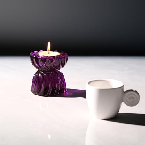 Twizzle Twist Tealight Holder, Decorative Tealight Candle Holder for Table Display, Romantic Decoration, Unique Home Décor Aesthetic, Housewarming Gift, Spiral Sculpture Diwali Tea Light Stand - color: Purple