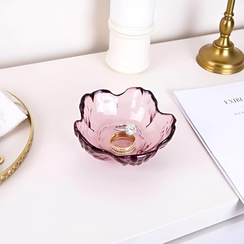 Amethyst Flower Ring Dish Jewelry Tray, Decorative Glass Trinket Dish, Modern Accent Tray for Vanity - color: Amethyst