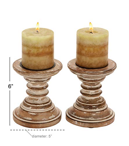 Deco 79 Mango Wood Solid Candle Holder, Set of 2 6"H, 5"W, Brown