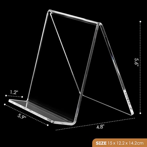 SANRUI 2 Pack 6 Inch Acrylic Book Display Stand, A5 Clear Easel Base Holder, Vinyl Record Display Rack for Home Office Album, CD, Magazine, Postcard, Picture, Plate, LP Cover, Artworks, Phone, Tablet
