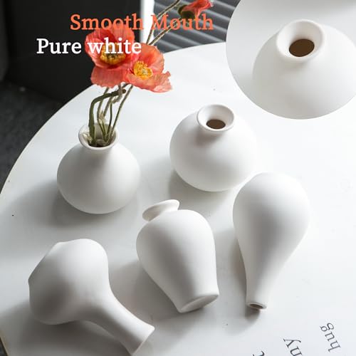 Small Ceramic Vase Set of 5, Modern White Vase, Bud Vase, Boho Decorative Vase for Fireplace, Entryway and Living Room, Centerpiece Table Decorations - color: C-white Small Vase Set of 5