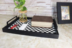 MCBZ Living Room Coffee Table Decorative Tray, Food Service Tray, Leather Ottoman Tray,with Metal Handles 16.5 x 12.6 in (Black and White Grid) - color: Black/White Checkerboard