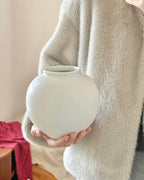 White Ceramic Flower Vase, Decorative Round Vase for Table Shelf Centerpieces Kitchen Living Room Bedroom, Matte White